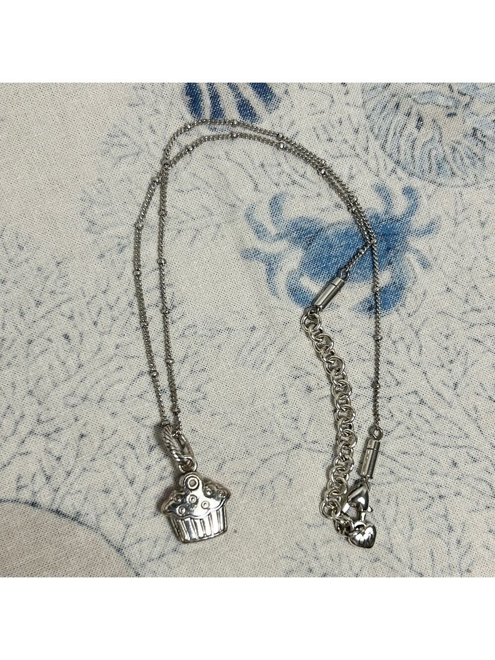 Brighton Petite Chain Necklace & Cupcake Charm Crystal Silver Plated Chain 18” - Picture 9 of 13